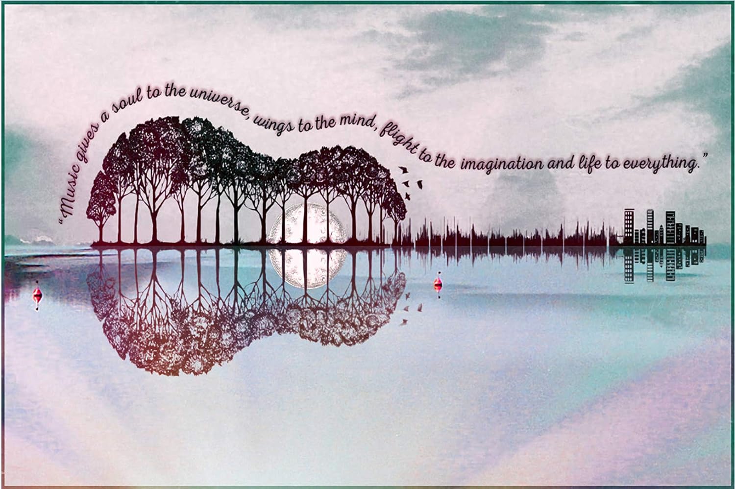 Vibrant Wooden Guitar Tree Landscape Puzzle & Wall Art Vibrant Wooden Guitar Tree Landscape Puzzle & Wall Art